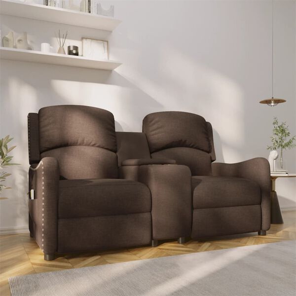 vidaXL Sillón de masaje reclinable 2 plazas con portavasos tela marrón