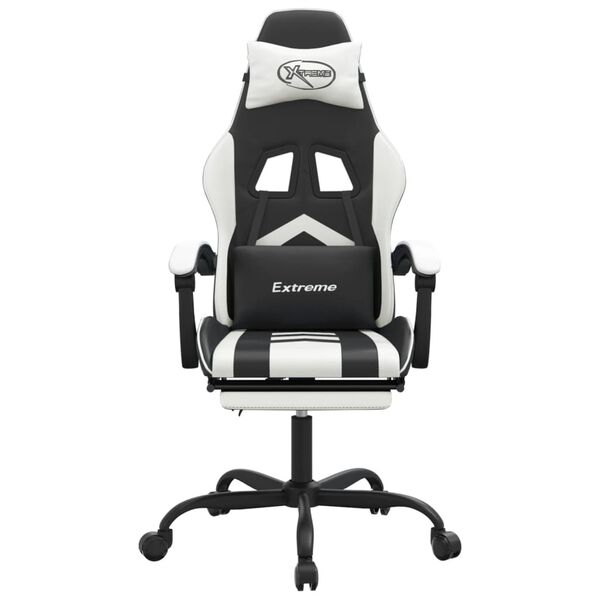 vidaXL Silla gaming giratoria reposapi&eacute;s cuero sint&eacute;tico negro blanco