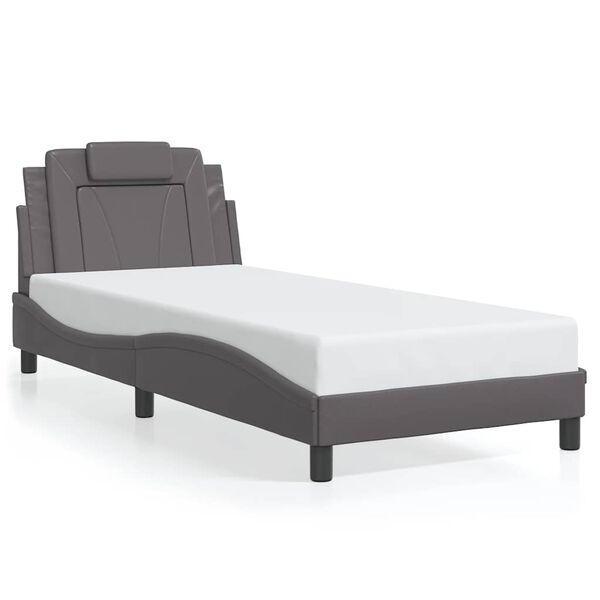 vidaXL Estructura de cama Viana sin colch&oacute;n cuero sint&eacute;tico gris 90x190 cm