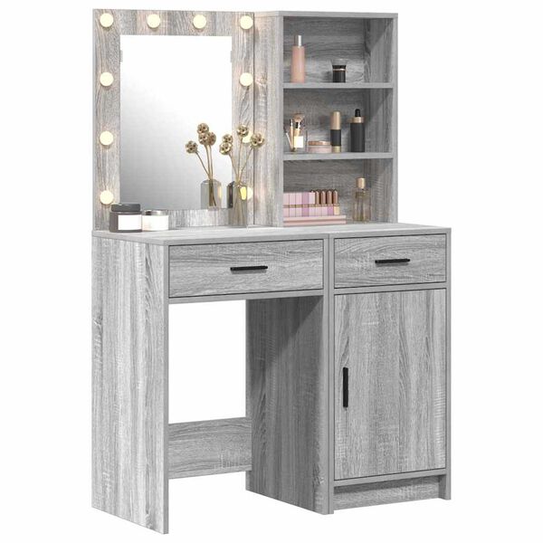 vidaXL Conjunto de mesa de vestidor con LED 2 pcs Gris Sonoma