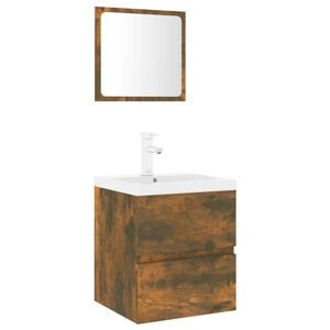 vidaXL Set de muebles de ba&ntilde;o madera contrachapada color roble ahumado