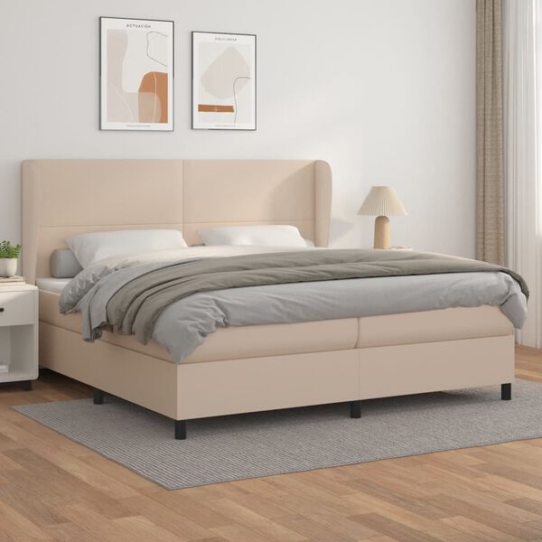 vidaXL Cama box spring con colch&oacute;n cuero sint&eacute;tico capuchino 200x200cm