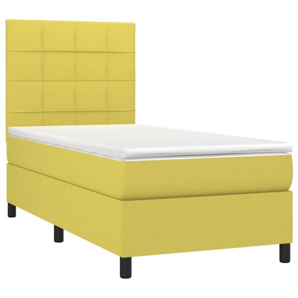 vidaXL Cama box spring colch&oacute;n y luces LED tela verde 100x200 cm