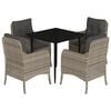 vidaXL Set comedor de jard&iacute;n 5 pzas cojines rat&aacute;n sint&eacute;tico gris claro