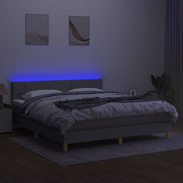 vidaXL Cama box spring con colch&oacute;n tela y LED gris claro 160x200 cm