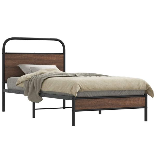 vidaXL Estructura de cama sin colch&oacute;n 107x203 cm madera marr&oacute;n roble