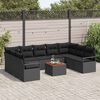 vidaXL Conjunto de sofá de jardín con cojín 10 pcs Negro Poliratán