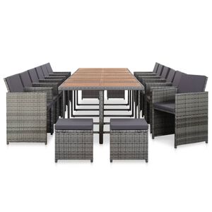 vidaXL Set de comedor de jard&iacute;n 17 pzas y cojines rat&aacute;n sint&eacute;tico gris