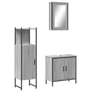 vidaXL Set de muebles de ba&ntilde;o 3 pzas madera contrachapada gris sonoma