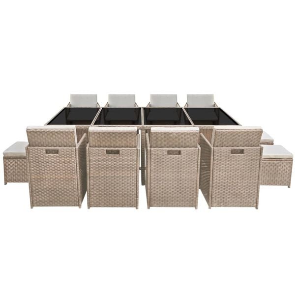 vidaXL Set comedor de jard&iacute;n 13 piezas y cojines rat&aacute;n sint&eacute;tico beige