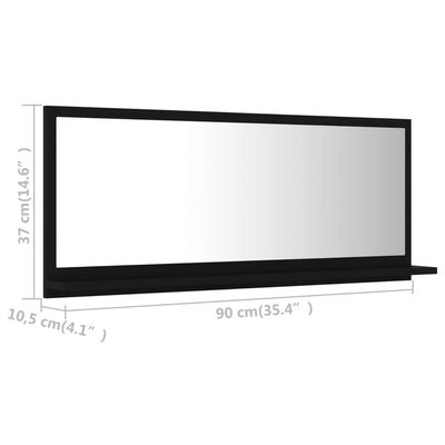 vidaXL Espejo de baño madera contrachapada negro 90x10,5x37 cm