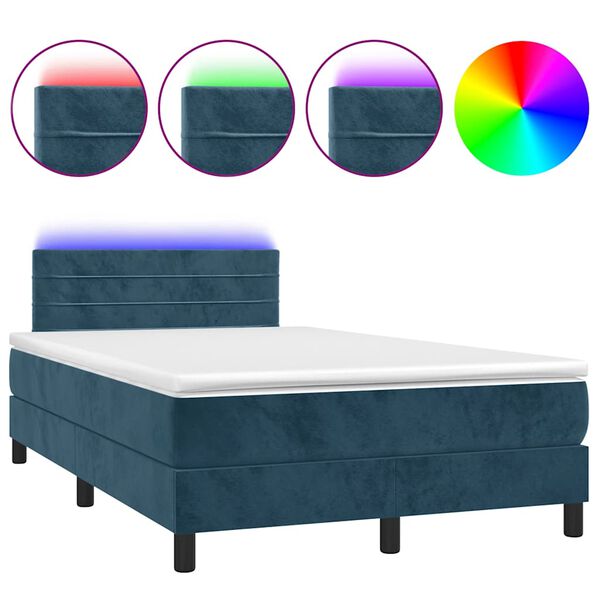 vidaXL Cama box spring colch&oacute;n y LED terciopelo azul oscuro 120x200 cm