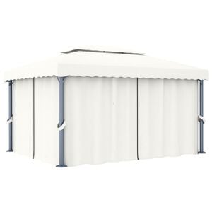 vidaXL Cenador con cortina blanco crema aluminio 4x3 m