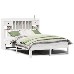 vidaXL Cama con estanter&iacute;a sin colch&oacute;n madera maciza blanca 150x200 cm