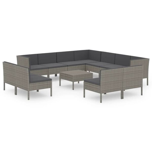 vidaXL Set de muebles de jard&iacute;n 12 pzas y cojines rat&aacute;n sint&eacute;tico gris