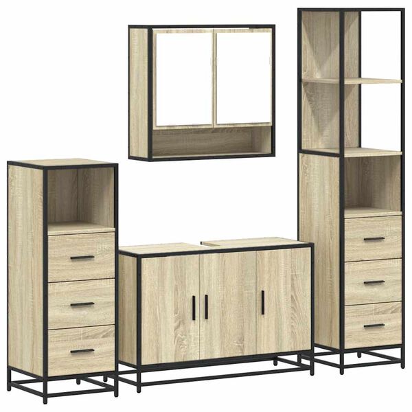 vidaXL Juego de muebles de ba&ntilde;o 4 pzas contrachapada roble sonoma