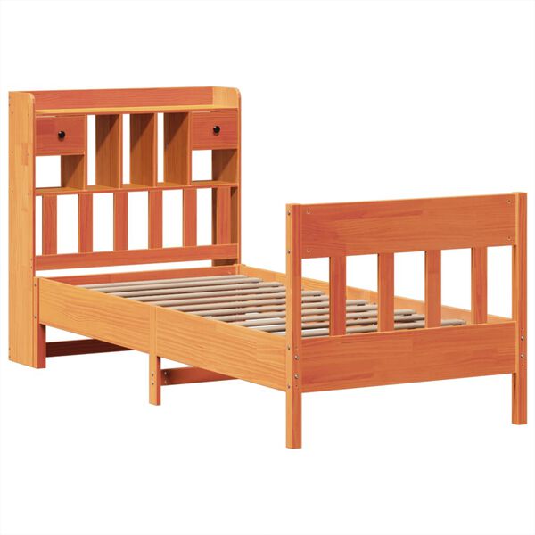 vidaXL Cama sin colchón madera maciza de pino marrón cera 100x200 cm