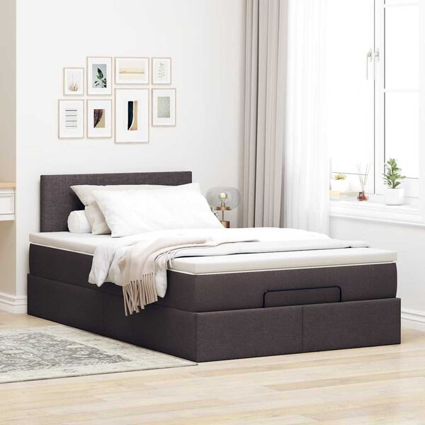 vidaXL Cama otomana con colch&oacute;n marr&oacute;n oscuro 120x200 cm tela
