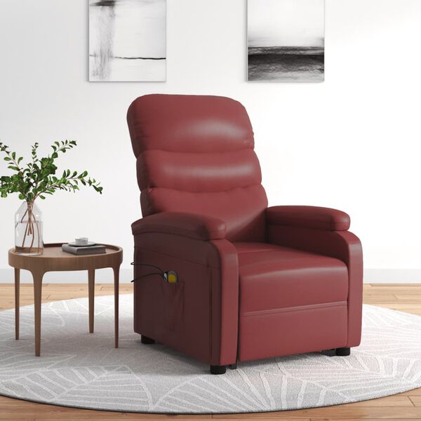 vidaXL Sill&oacute;n de masaje elevable cuero sint&eacute;tico rojo tinto