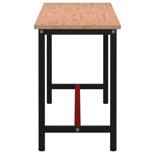 vidaXL Banco de trabajo madera maciza de haya y metal 220x55x81,5 cm