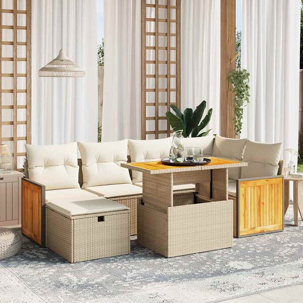 vidaXL Set sof&aacute;s de jard&iacute;n 7 piezas y cojines rat&aacute;n sint&eacute;tico beige
