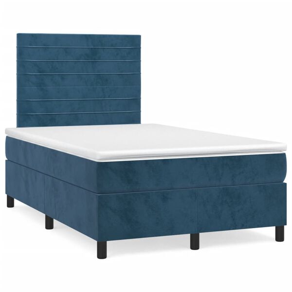 vidaXL Cama box spring colch&oacute;n y LED terciopelo azul oscuro 120x190 cm