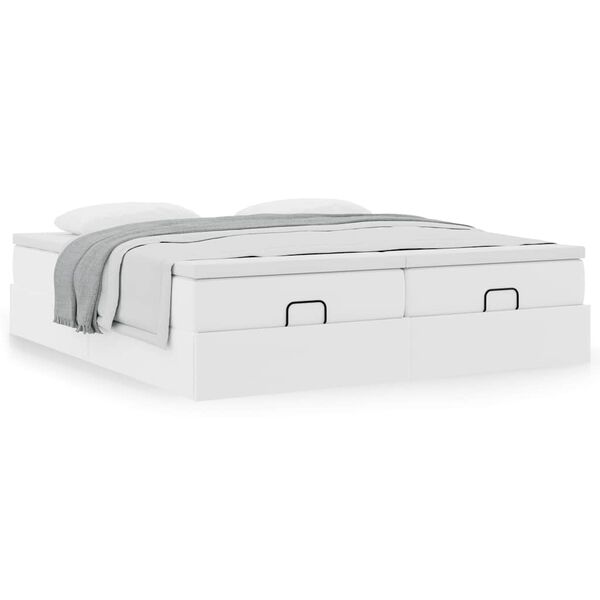 vidaXL Estructura cama otomana colchones cuero sint&eacute;tico blanco