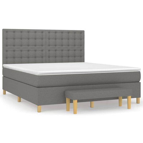 vidaXL Cama box spring con colch&oacute;n tela gris oscuro 180x200 cm