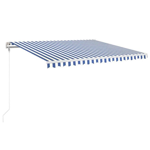 vidaXL Toldo autom&aacute;tico LED sensor de viento azul y blanco 450x350 cm