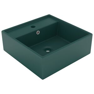 vidaXL Lavabo lujoso cuadrado rebosadero cer&aacute;mica verde oscuro 41x41cm