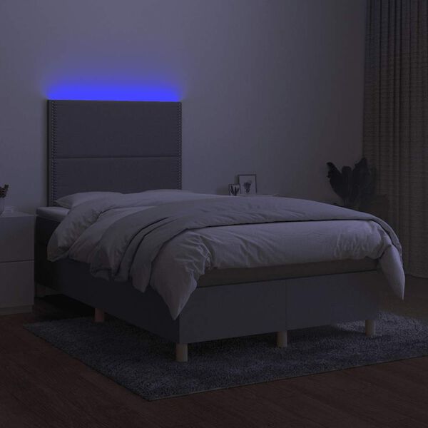 vidaXL Cama box spring con colch&oacute;n y LED tela gris claro 120x190 cm