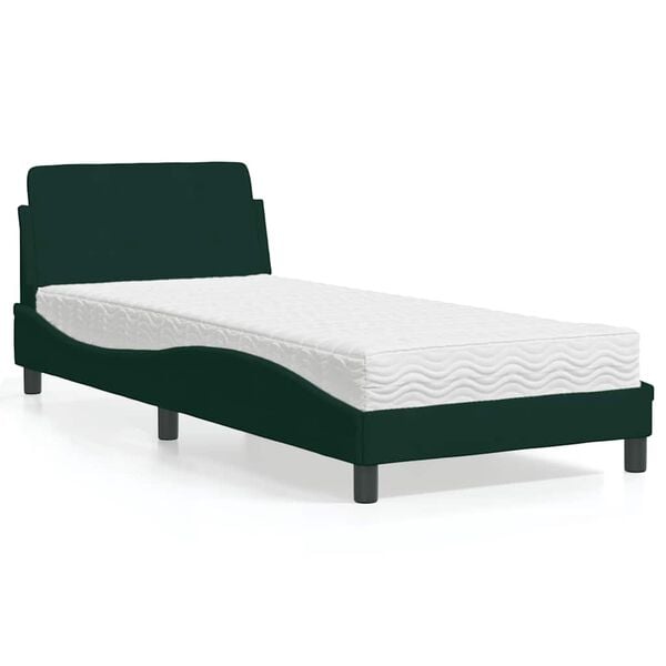 vidaXL Cama con colch&oacute;n Dover terciopelo verde oscuro 90x190 cm