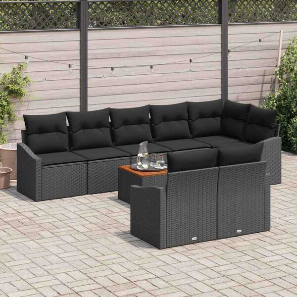 vidaXL Conjunto de sof&aacute;s de jard&iacute;n 9 pcs Negro rat&aacute;n sint&eacute;tico