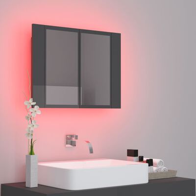 vidaXL Armario espejo de baño luz LED acrílico gris brillo 60x12x45 cm