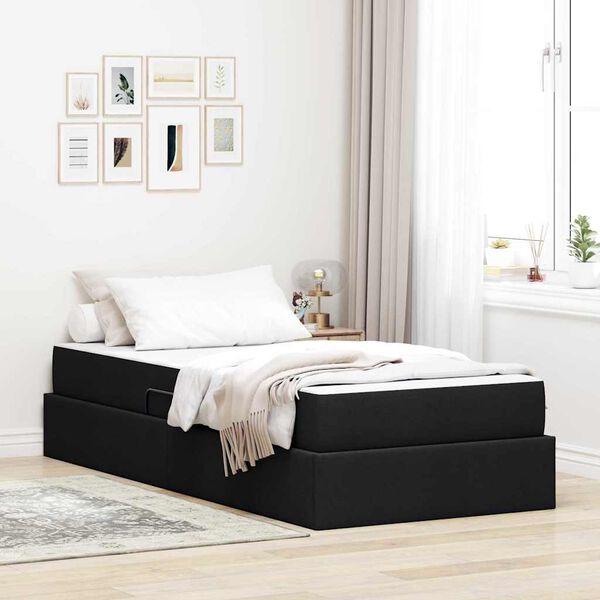 vidaXL Cama con almacenamiento y colch&oacute;n Negro 100 x 200 cm Poli&eacute;ster