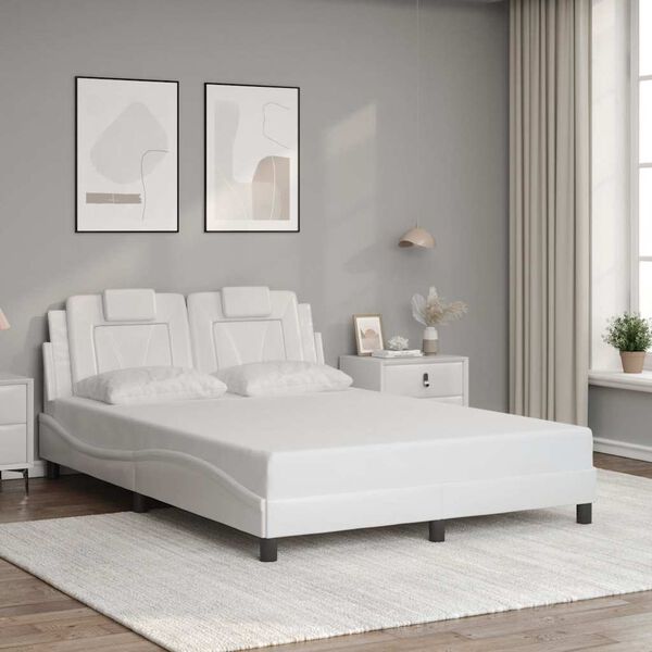vidaXL Estructura de cama Viana sin colch&oacute;n cuero sint&eacute;tico blanco 120x200cm