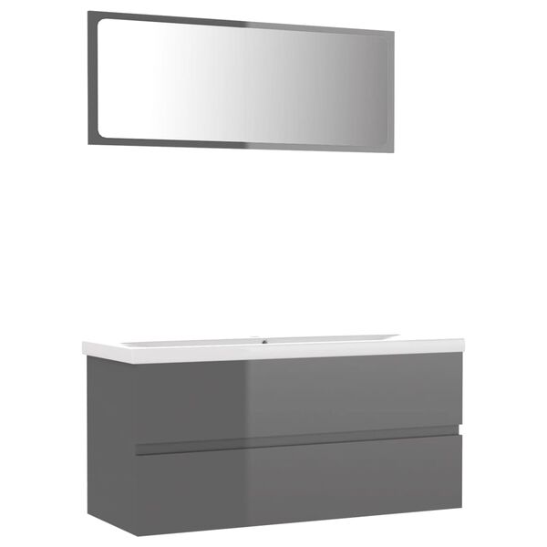 vidaXL Juego de muebles de ba&ntilde;o madera de ingenier&iacute;a gris brillo