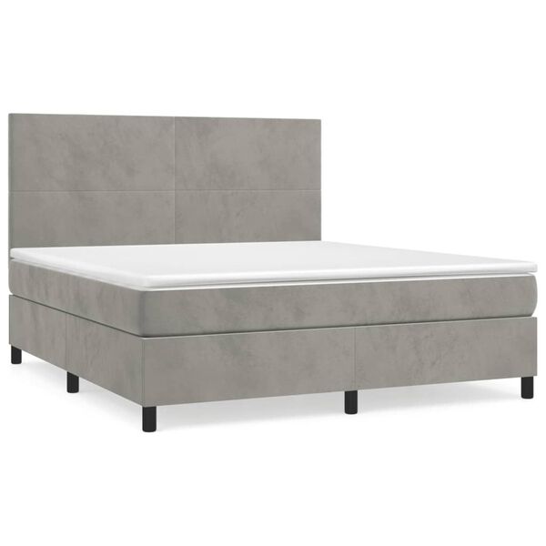 vidaXL Cama box spring con colch&oacute;n terciopelo gris claro 160x200 cm