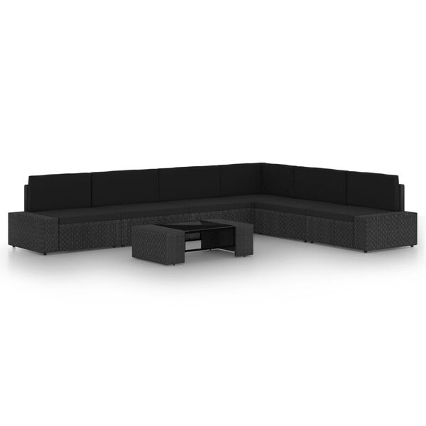 vidaXL Set de muebles de jard&iacute;n 7 pzas rat&aacute;n sint&eacute;tico y cojines negro