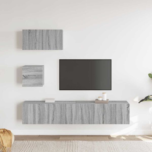 vidaXL Set de muebles para TV 4 pzas madera contrachapada gris Sonoma