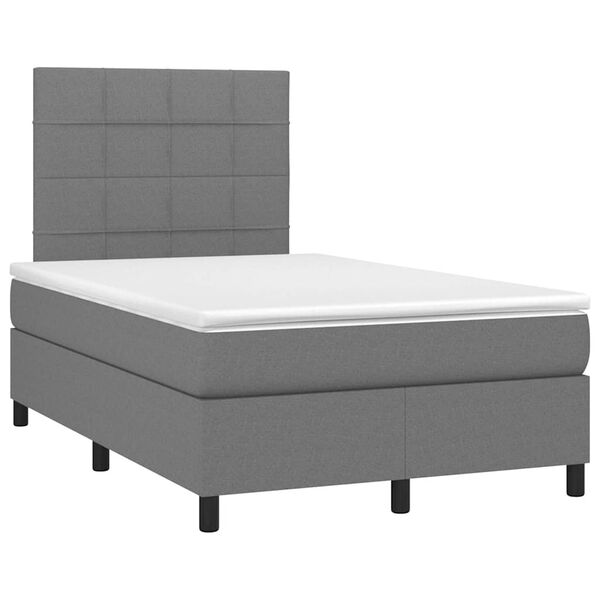 vidaXL Cama box spring con colch&oacute;n y LED tela marr&oacute;n oscuro 120x190 cm