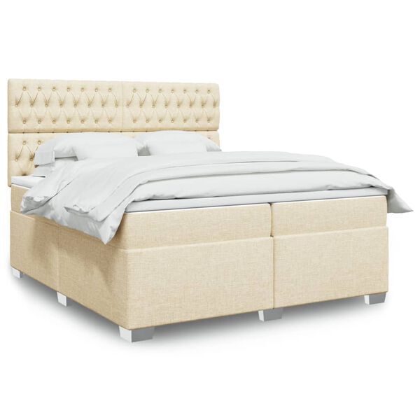 vidaXL Cama box spring con colch&oacute;n tela color crema 200x200 cm