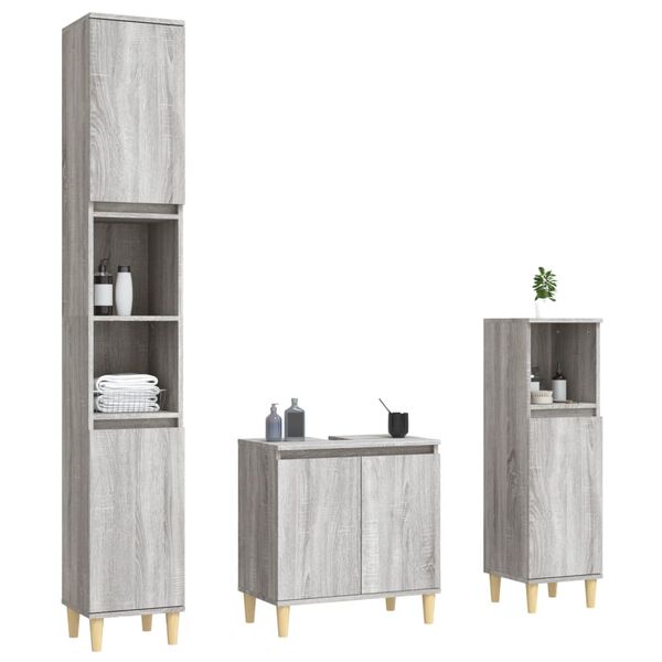 vidaXL Set de muebles de baño 3 pzas madera contrachapada gris sonoma