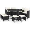vidaXL Set de comedor de jard&iacute;n 9 pzas y cojines rat&aacute;n sint&eacute;tico negro