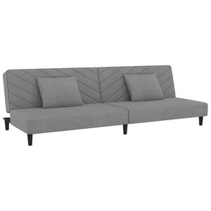vidaXL Sof&aacute; cama de 2 plazas con dos almohadas terciopelo gris claro