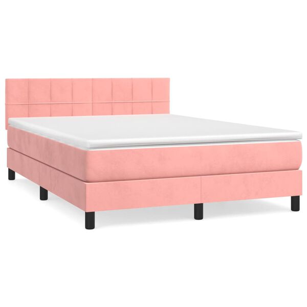 vidaXL Cama box spring con colch&oacute;n terciopelo rosa 140x190 cm