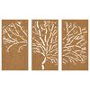 vidaXL Adorno pared jardín 3 pzas acero corten diseño árbol 105x55 cm