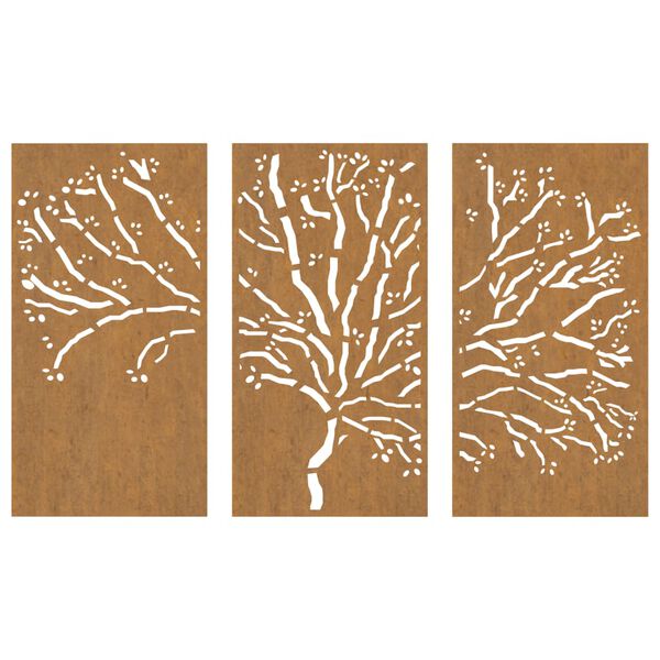 vidaXL Adorno pared jardín 3 pzas acero corten diseño árbol 105x55 cm