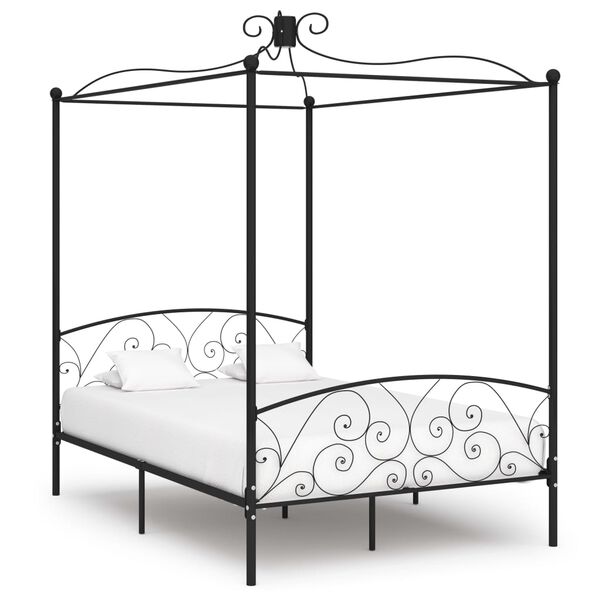 vidaXL Estructura de cama con dosel metal negro 140x200 cm