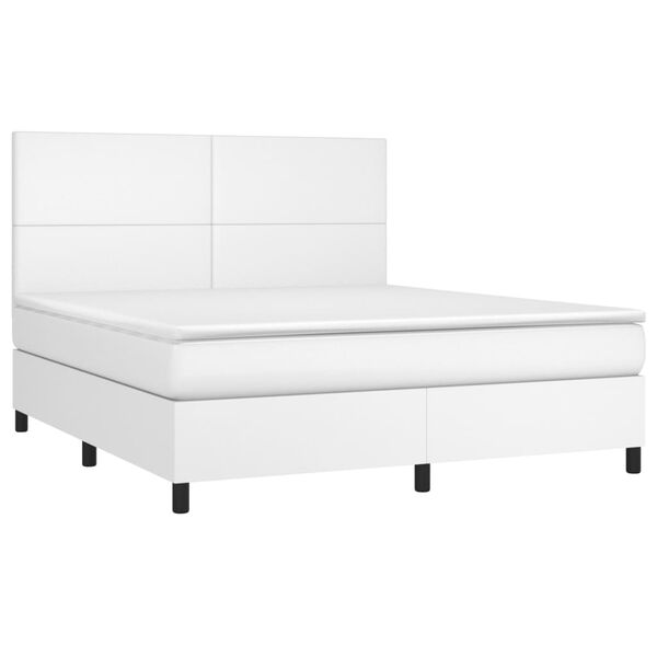 vidaXL Cama box spring colch&oacute;n y LED cuero sint&eacute;tico blanco 180x200 cm